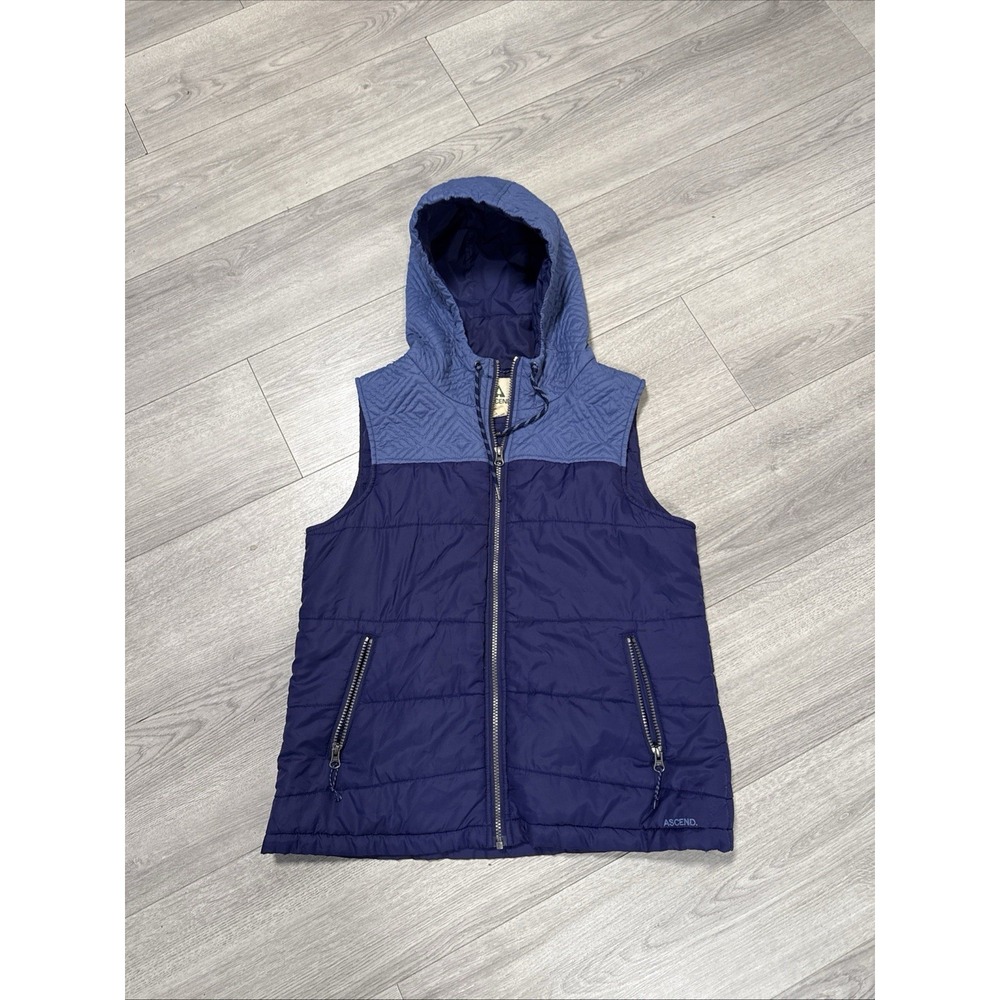 Ascend Women's Hooded Thermolite Puffer Vest, Two-Tone Blue, Size LG
